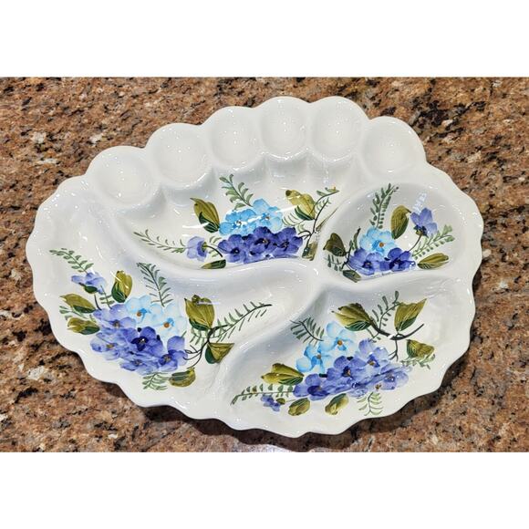 Floral Divided Tray with Deviled Egg Made in Italy - Picture 2 of 13